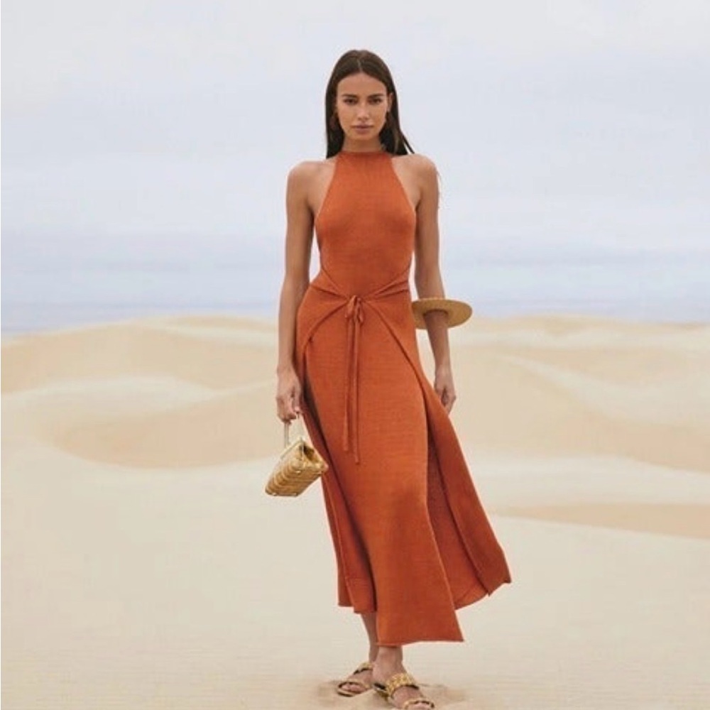 Cult Gaia Terracotta Halter Midi Dress